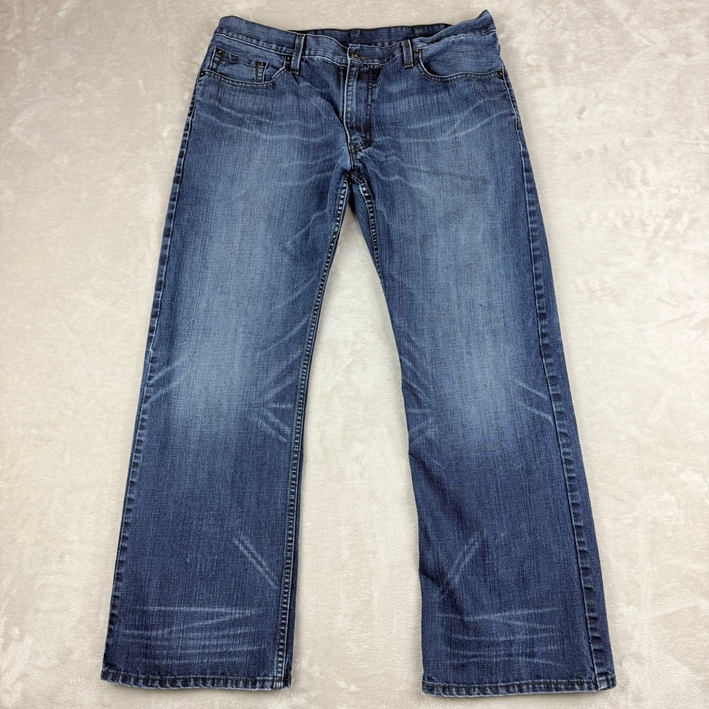 Levis 527 Jeans Men 38x32 (Fit 36x29) Blue Bootcut Slim Leather Patch Rodeo 2010